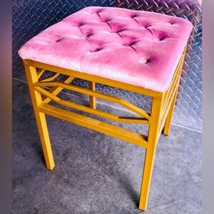 Pink Velvet Gold Metal Vanity Chair Sturdy Stool Make Up Room Bed Bathroom Decor